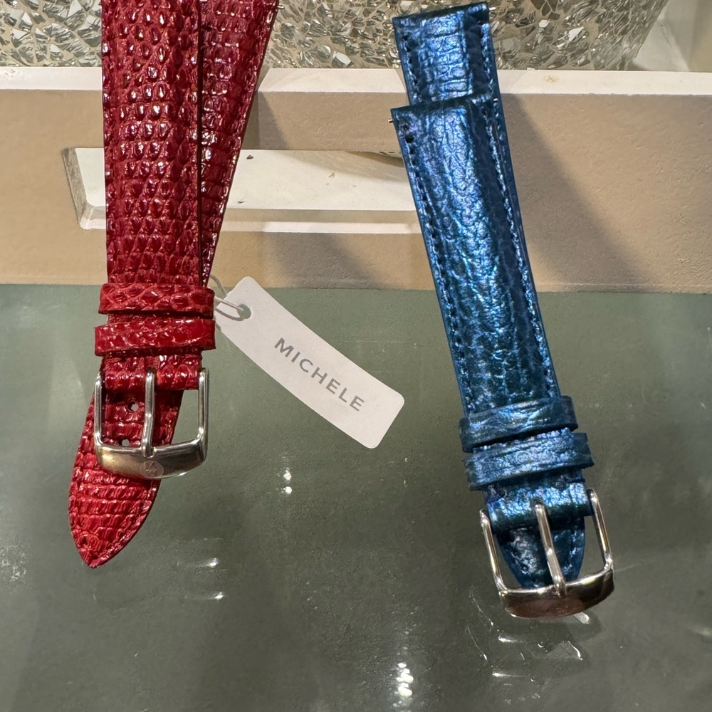 Michele Red and Blue Leather Watch Straps - Picture 3 of 3